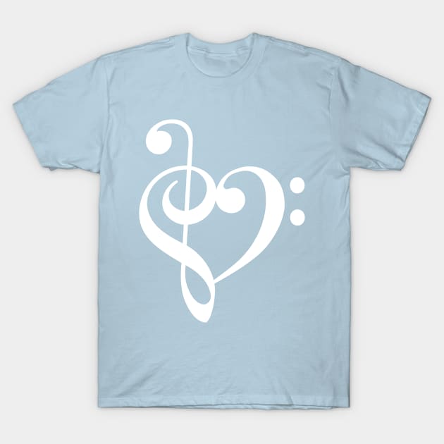 heart shaped treble and bass clef T-Shirt by fahimahsarebel